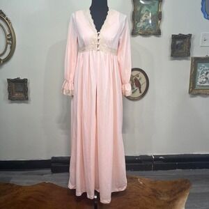 Vintage Val Mode Pink Lace Trim Peignoir Nightgown Set lingerie